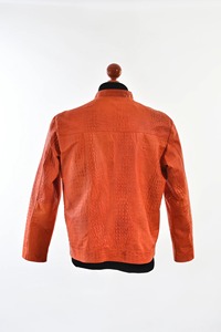 Veste en cuir véritable pour homme, orange, effet croco, col montant, fermeture éclair sur le devant, coupe ajustée, style automne - Product Image 2