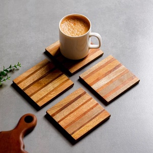 Streamlined Wooden Square <b>Coaster</b> Set Heat Resistant Handcrafted <b>Drink</b> <b>Coasters</b> for Coffee Tea Table Protection Home Decor - Product Image 1
