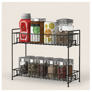 2-Tier Metal <b>Kitchen</b> Countertop Spice Rack Organizer Storage Shelf for Masala Jars & Condiments <b>Pantry</b> Standing Rack - Product Image 1