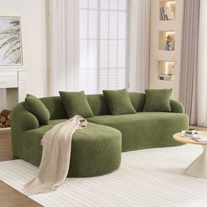 Divano Modulare LY 022 in Ciniglia Verde, Divano Sezionale a L ad Alta Densità 30D con Chaise Longue Curva, Divani per Soggiorno a Compressione Totale - Product Image 3