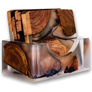 Posavasos de Madera de Cedro Hechos a Mano de Primera Calidad con Incrustaciones de Resina - Venta al por Mayor - Product Image 1