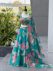 Women's Ethnic Indian <b>Party</b> Wear Lehenga Choli with Elegant Embroidery and Slim Fit Pure Organza Floor-Length Dress - Product Image 3