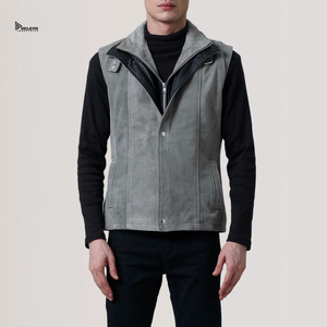 Gilet en daim pour homme RELEVO INDUSTRIES, col montant, fermeture éclair, vêtement décontracté d'automne, coupe ajustée, veste en cuir gris - Product Image 1