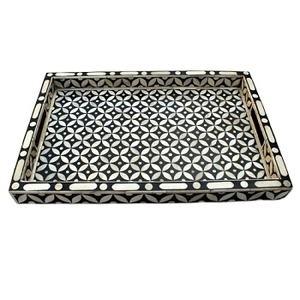 Plateau de service en incrustation d'os en bois rond élégant de qualité supérieure plateau de Table à manger décoratif pour la maison hôtel restaurant occasions alimentaires - Product Image 1