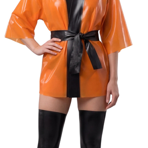 Mini-robe noire en cuir PU pour femmes, avec laçage rose sur le devant et manches courtes, costume de lingerie sexy - Product Image 3