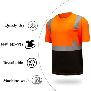 เสื้อทำงานสีส้มสะท้อนแสงพร้อมแถบสะท้อนแสงและกระเป๋าเสื้อเพื่อความปลอดภัย เสื้อยืดสำหรับงานอุตสาหกรรม - Product Image 3