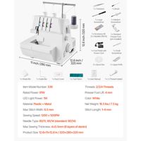 Máquina de Coser Overlock de 2-3-4 Hilos, 1250 Puntadas por Minuto, Alimentación Diferencial Ajustable de 0.7-2, Modelo D0100X3KR5T