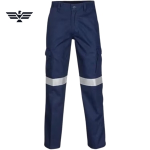 Mens Navy Blue Fluorescent Reflective Polyester Silk Screen Printed <b>Work</b> <b>Pants</b> Multi-Pocket <b>Cargo</b> Design Industrial - Product Image 2