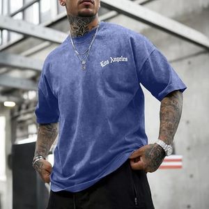 T-shirts graphiques vintage surdimensionnés pour hommes, streetwear de Los Angeles, délavés à l'acide, amples, décontractés, en coton - Product Image 2