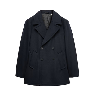 Manteau en laine croisé pour homme, col à revers, coupe classique, noir, fermeture boutonnée - Product Image 1