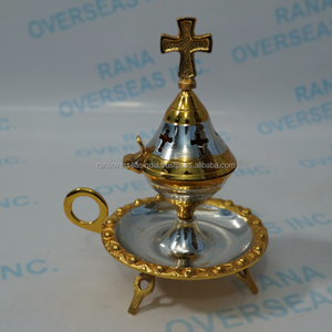 Luxury Brass Incense Burner with Tray <b>Decorative</b> Cross Top Church Censer Handmade Religious Incense Holder for Prayer <b>Decor</b> - Product Image 6