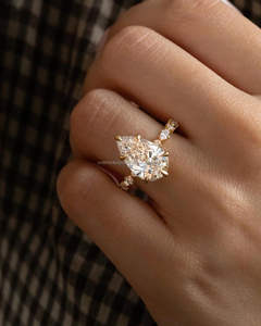 IGI/GIA Lab Grown poire coupe diamant Vintage 14k jaune or blanc mariage/bague de fiançailles unisexe anniversaire fête digne - Product Image 1