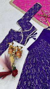 Ensemble Lehenga Choli brodé pour femmes avec dupatta, bordure florale, robe traditionnelle pour mariage, fête, Lehenga Choli indien - Product Image 4
