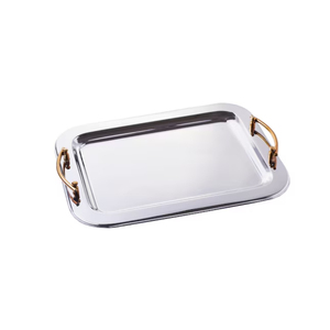 Plateau de service élégant en métal avec poignées dorées, plat décoratif en acier inoxydable pour la maison, la cuisine, le salon, la table basse - Product Image 1