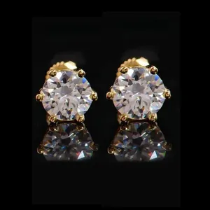 TISHYA DIAMOND Moissanite <b>Stud</b> Earrings 925 Sterling <b>Silver</b> Gold Plated Round Cut Luxury Wedding Jewelry Trendy Claw Setting - Product Image 1