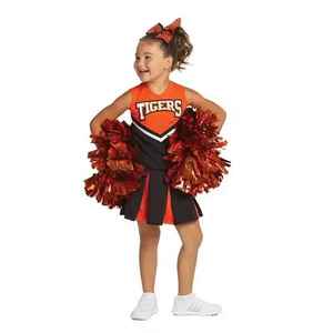 Vente en gros : Nouveauté – Robe sans manches pour petites filles, costume de pom-pom girl avec jupe, uniformes de cheerleading personnalisés à bordure dorée - Product Image 6