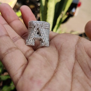 Iced Out Moissanite <b>Initial</b> <b>Ring</b> 925 Sterling Silver Hip Hop Jewelry Round Cut Diamond <b>Ring</b> 14K Lab Grown Diamond <b>Ring</b> for Men's - Product Image 4