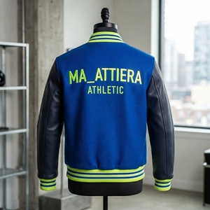 Veste pour homme MA_ATTIERA, manches en cuir PU bleu, logo brodé, style décontracté, coupe classique, col rabattu, pour l'automne - Product Image 2