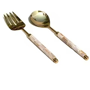 Contemporary Metal Salad Serving <b>Set</b> With Mother Of Pearls Handle <b>Flatware</b> Collection for Banquet and Kitchen Use - Product Image 6