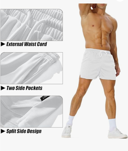 <b>Men</b> White Solid Color Board Shorts Mid Waist Drawstring Quick Dry Casual Swim <b>Trunks</b> with Pockets - Product Image 6