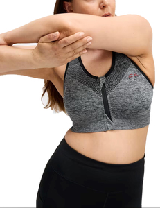 Soutien-gorge de sport dos nageur pour femme avec fermeture éclair avant, panneau en maille, maintien moyen, respirant, pour yoga, fitness, course à pied, gris - Product Image 4