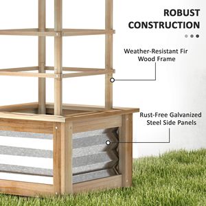 Fioriera Rialzata in Legno Naturale con Traliccio e Vaso Galvanizzato per Patio - Letto da Giardino Rialzato in Legno - Product Image 6