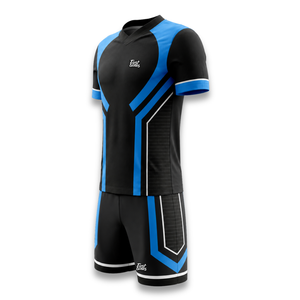 Custom Men's Black Blue Soccer Jersey Shorts Set V-Neck Short Sleeve <b>Moisture</b> Wicking Breathable Athletic Fit - Product Image 4