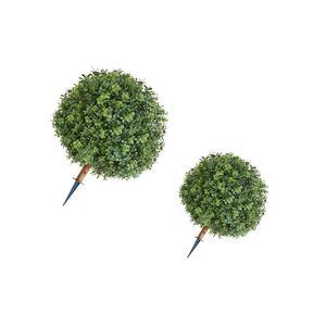 Árboles de Buxus Artificiales de 22 Pulgadas, Juego de 2 Arbustos Falsos con Estaca para el Suelo, Árbol de Seda Artificial de Aspecto Real - Product Image 1