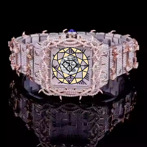 Reloj de pulsera de diseño artístico con diamantes, diseño de ramas, movimiento de cuarzo de acero inoxidable personalizado, reloj de pulsera de diseñador para hombre - Product Image 1