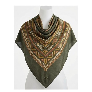 Pañuelo de Seda Cuadrado para Mujer, Estampado Geométrico, Estilo Étnico, Multifuncional, Accesorio de Moda para Todas las Temporadas - Product Image 1