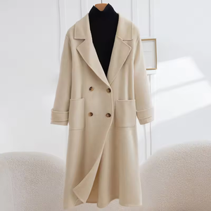 Manteau en laine pour femme, double boutonnage, col cranté, longueur maxi, épais, pour l'hiver - Product Image 4