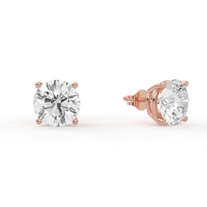 Boucles d'oreilles solitaires 2 carats en diamant synthétique taille ronde, or blanc 14k 18k, fixation à quatre griffes sécurisée, fermoirs à friction, bijoux haute brillance - Product Image 3