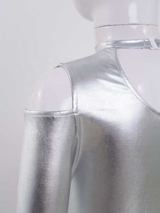 4-14 ילדים בנות שרוולים ארוכים יבול מתכתי העליון לריקוד הבמה ריקוד התעמלות כושר החלקה - Product Image 4