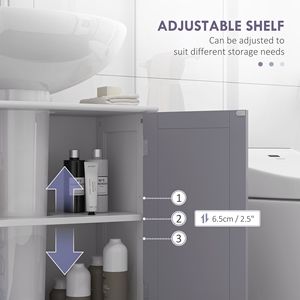 Mobile Bagno Combinato Bianco e Grigio a U con Lavabo Integrato, Ripiano Regolabile, in Legno Massello e PVC per Hotel - Product Image 6