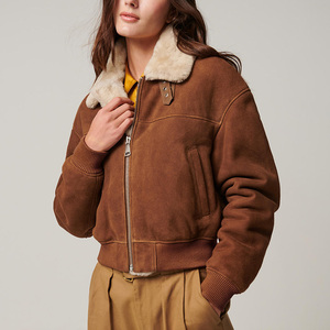 Women's Brown <b>Suede</b> Moto <b>Jacket</b> Turn-down Collar Full Sleeve Zip Closure Autumn Style Sample Service Available - Product Image 4