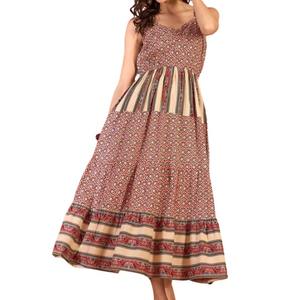 Vestido Maxi de Verano con Estampado Floral Personalizado para Mujer, Cuello en V, Sin Mangas, Cintura Elástica, Modesto, Transpirable, Ajustado, Línea A, Casual y Elegante - Product Image 5