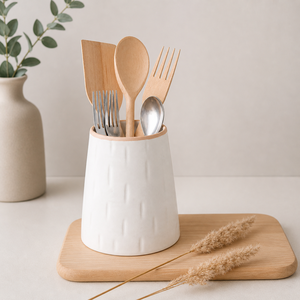 Handcrafted Ceramic <b>Utensil</b> <b>Holder</b> Crackle Glaze Finish Durable Thick Wall Heat Resistant Elegant <b>Kitchen</b> Organizer Storage Jar - Product Image 1