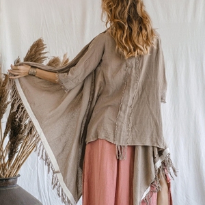 Capa Boho de Algodón Orgánico para Mujer, Kimono Largo con Flecos, Chal, Kaftán, Vestido Largo para Uso Diario - Product Image 4