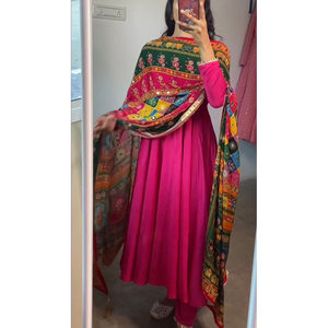 ATTRACTIVE GEORGETTE <b>LACE</b> WITH LATKAN GOWN WITH PRINTED DUPATTA <b>PINK</b> - Product Image 4