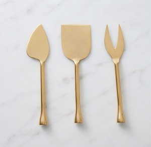 Ensemble de couteaux à fromage en acier inoxydable doré de qualité supérieure, 3 pièces, outils à fromage durables avec couteau à lame plate, fourchette et spatule - Product Image 1