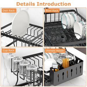 Escurridor de Platos Desmontable de 2 Niveles con Organizador, Soporte Giratorio para Utensilios y Bandeja de Drenaje para una Secado Eficiente - Product Image 5