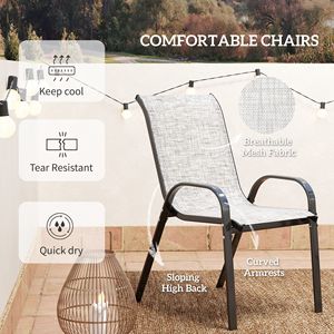 Set da bistrot da 3 pezzi con sedie grigie impilabili e mobili da giardino in vetro per balcone sul cortile - Product Image 6