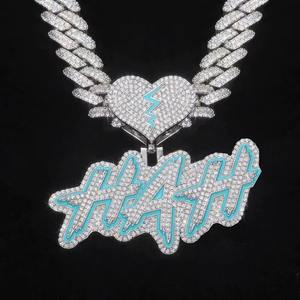 Collier unisexe en argent 925 de haute qualité avec pendentif lettre personnalisée lumineuse, style hip-hop, cadeau de bijoux pour homme - Product Image 4