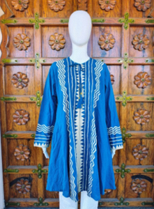 Tunique haut de gamme décontractée en coton tissé, unie, imprimée et brodée, col rond, avec cordon de serrage, coupe trapèze, manches longues, Printemps/Hiver Été, ODM - Product Image 2