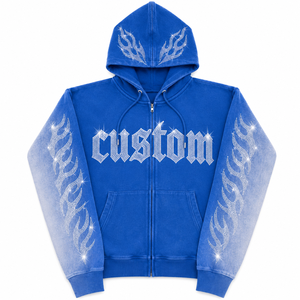 Sudadera con capucha de forro polar grueso con cremallera completa, con pedrería de cristal, de corte holgado y extragrande, estilo streetwear de invierno, con logotipo de fabricante personalizado, 100% - Product Image 5