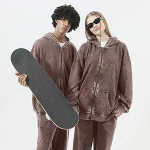 Heavyweight Men's High Quality 400G Fleece Polyester/Cotton Eco-Friendly Quick Dry Breathable Winter Custom Vintage Zip Hoodie - Product Image 4