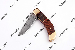 มีดพับทำมือจากเหล็กดามัสกัส ใบมีดทรงดรอปพอยต์ คุณภาพสูง สำหรับตั้งแคมป์ ด้ามทำจากเขาสัตว์และไม้พะยูง รับผลิตแบบ OEM/ODM - Product Image 6