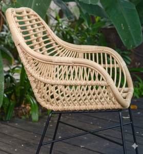Chaise de salle à manger moderne en rotin naturel, fauteuil d'extérieur en osier, mobilier scandinave pour patio, café, restaurant avec pieds en métal - Product Image 2