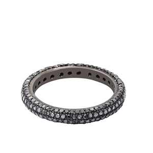 Bague éternité en argent sterling 925 plaqué rhodium noir avec pavé de diamants noirs naturels |   Bijoux fins faits à la main, cadeau pour femmes - Product Image 1