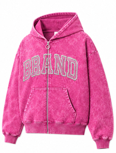 Hoodie Zippé Oversize en Coton Lavé Imprimé Sérigraphié avec Strass et Logo Personnalisé, Fabrication Usine, Vente en Gros, Streetwear - Product Image 3